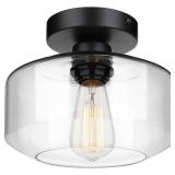 MAXvolador Industrial Semi Flush Mount Ceiling Light, Clear Glass Pendant Lamp Shade, Farmhouse Lighting for Hallway, Vintage Hanging Light Fixtures