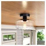 MAXvolador Industrial Semi Flush Mount Ceiling Light, Clear Glass Pendant Lamp Shade, Farmhouse Lighting for Hallway, Vintage Hanging Light Fixtures