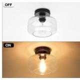 MAXvolador Industrial Semi Flush Mount Ceiling Light, Clear Glass Pendant Lamp Shade, Farmhouse Lighting for Hallway, Vintage Hanging Light Fixtures