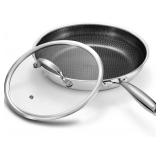 10 Inch Non Stick Frying Pan with Lid, Hybrid Nonstick Stainless Steel Skillet Pan with Stay-cooling Handle, PFOA Free Non Toxic Dishwash & Oven Safe Kithchen Cookware Set Compatible All Cooktops