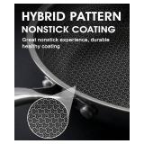 10 Inch Non Stick Frying Pan with Lid, Hybrid Nonstick Stainless Steel Skillet Pan with Stay-cooling Handle, PFOA Free Non Toxic Dishwash & Oven Safe Kithchen Cookware Set Compatible All Cooktops