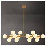 Retails for $180! 16-Light Globe Sputnik Chandelier, Mid Century Modern Light Fixture Over Table, Brass Gold Linear Chandeliers for Dining Room and Kitchen Island (Milk White Glass Bubble Shades, 40 I