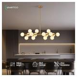 Retails for $180! 16-Light Globe Sputnik Chandelier, Mid Century Modern Light Fixture Over Table, Brass Gold Linear Chandeliers for Dining Room and Kitchen Island (Milk White Glass Bubble Shades, 40 I