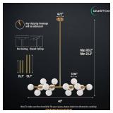 Retails for $180! 16-Light Globe Sputnik Chandelier, Mid Century Modern Light Fixture Over Table, Brass Gold Linear Chandeliers for Dining Room and Kitchen Island (Milk White Glass Bubble Shades, 40 I