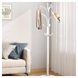 HOMEFORT Coat Rack Stand, Freestanding Coat Tree with Natural Marble Base, Metal Hall Tree with 12 Hooks for Hanging Hat, Clothes, Bag, Entryway Storage Organizer, White