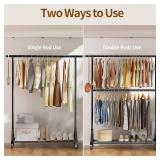 Luxspire Heavy Duty Clothes Rack Load 600 LBS, Double Rod Clothing Rack, Rolling Garment Racks with Lockable Wheels, Shelves, Adjustable Laundry Hanging Racks for Clothes, Black