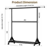Luxspire Heavy Duty Clothes Rack Load 600 LBS, Double Rod Clothing Rack, Rolling Garment Racks with Lockable Wheels, Shelves, Adjustable Laundry Hanging Racks for Clothes, Black