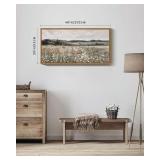 SHENIFY 20x40in Extra Large Vintage Framed Wall Art Meadow with Flowers Landscape Painting Retro Scenery Farmhouse Bedroom Above of Bed Living Room Decor - Natural Framed