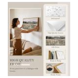 SHENIFY 20x40in Extra Large Vintage Framed Wall Art Meadow with Flowers Landscape Painting Retro Scenery Farmhouse Bedroom Above of Bed Living Room Decor - Natural Framed