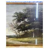 SHENIFY 20x40in Extra Large Vintage Framed Wall Art Meadow with Flowers Landscape Painting Retro Scenery Farmhouse Bedroom Above of Bed Living Room Decor - Natural Framed