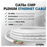 Retails for $109! Cmple - Cat5e Plenum Cable 1000ft, CMP, White, 350MHz Gigabit Ethernet Solid Network Internet Bulk UTP