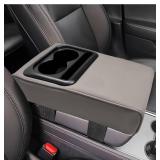 Car Center Console Armrest Pillow, Memory Foam Auto Armrest Box Cover with Cup Holder & Phone Holder, Waterproof Leather Arm Rest Protector Cushion, Interior Car Accessories (Gray)