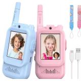 Walkie Talkies for Kids Pack of 2, Rechargeable Long Range Two Way Radios Toys for Boys Girls Age 3-5, Outdoor Adventure Camping Hiking, Birthday with Pink Blue Design