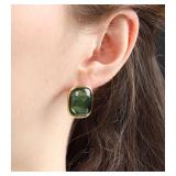 M.DUN- Round Edges Rectangle Shape Studs Earring. Abalone Amber Turquoise Resin Stone Design, 18k Real Gold Plated Bezel, Hypoallergenic Gorgeous Gift for Women