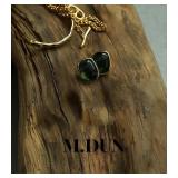 M.DUN- Round Edges Rectangle Shape Studs Earring. Abalone Amber Turquoise Resin Stone Design, 18k Real Gold Plated Bezel, Hypoallergenic Gorgeous Gift for Women