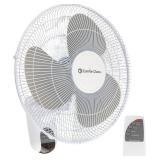 Comfort Zone 16-Inch Wall Mount Fan with Remote Control Quiet 3-Speed Oscillating Indoor Fan with 90 Wide-Angle Airflow, Timer & Sleep Modes Space-Saving Wall Fan for Bedroom, Home Gym & Office