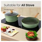 Retails for $200! Kitchen Academy Pots and Pans Set Nonstick, 30 Pieces Induction Kitchen Cookware and Bakeware Sets, Green Granite Coating Cooking Pans Set