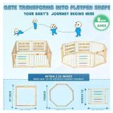 Retails for $120! Foldable Wooden Baby Playpen with Gate, Wood Baby Play Pen Play Yard with Educational Abacus, Alphabet Board, Shape Color Board & Child Proof Lock, Wood Playpen for Babies and Toddle