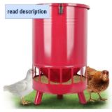 Solution4Patio 50LB No-Waste Chicken Feeder, Large Capacity Gravity Dispenser with Spill Control & 16 Feeding Ports Poultry Feeder for Outdoors & Hen Coop (Red)