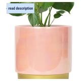 Gepege Pink Indoor Plant Pots for Plants, Large Ceramic Planter with Drainage Hole, 9.6-inch Succulent Orchid Flower Pot - Rainbow Pearl Glaze