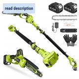 Retails for $110! Electric Pole Saws for Tree Trimming, 8 Inch & 6 Inch Mini Chainsaw Cordless with Extension Pole, 16Ft Reach, 2x4.0Ah Battery, Auto Oiling, Tool-Free Chain Tensioning, Tree Trimmer f