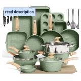 Retails for $200! Kitchen Academy Pots and Pans Set Nonstick, 30 Pieces Induction Kitchen Cookware and Bakeware Sets, Green Granite Coating Cooking Pans Set