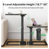 Driftwood Grey TV Tray Table, Adjustable Height & Rounded Metal Corners, Snack Table for Couch, Sofa, Bed, Chair, Living Room, C Shaped End Side Table for Eating, Dinner or Laptop, Small Spaces