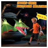 Halloween Trunk or Treat Car Decorations, Pterosaur Theme Halloween Car Inflatable Decor, Built-in LED Lights & Candy Pocket for Outdoor Trunk Parties & Events - Retail: $36