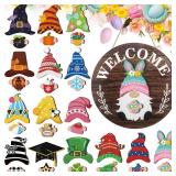 Interchangeable Wooden Gnome Decor Holiday Seasonal Gnome Decorations with Magnet Pieces and Detachable Hats Changeable Welcome Sign for Home(Attractive Style) - Retail: $17