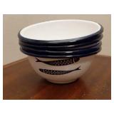 Set of 4 Enamel Bowls, 16 Oz Classic Round Cereal Bowl with Blue Rim, Vintage Enamelware for Salad, Soup, Fruit, Oatmeal