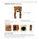 Puzzled Brown Grizzly Bear Hat - Soft Plush Animal Beanie with Ear Flaps, Cozy Fleece, Warm Winter Hat for Kids, Teens, Adults - One Size - Retail: $24