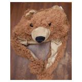 Puzzled Brown Grizzly Bear Hat - Soft Plush Animal Beanie with Ear Flaps, Cozy Fleece, Warm Winter Hat for Kids, Teens, Adults - One Size - Retail: $24
