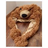Puzzled Brown Grizzly Bear Hat - Soft Plush Animal Beanie with Ear Flaps, Cozy Fleece, Warm Winter Hat for Kids, Teens, Adults - One Size - Retail: $24