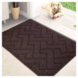 Dirt Trapping Door Mat 24 x 35.5", Non-Slip Machine Washable Entry Rug, Dog Doormat, Indoor Front Door Mat, Super Absorbent Entryway Rug for Muddy Shoes & Paws, Brown - Retail: $31"