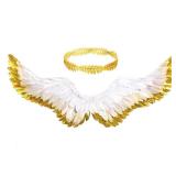 Gold Angel Wings Halloween Feather Wings Leaf Head Crown Wreath for Women Wedding Cosplay Costume Party Kit(Cute Style) - Retail: $38