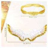 Gold Angel Wings Halloween Feather Wings Leaf Head Crown Wreath for Women Wedding Cosplay Costume Party Kit(Cute Style) - Retail: $38