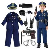 Police Costume for Kids, Police Officer Costume Uniform Set with Accessories for Kids Boys Girls Halloween Cosplay Party for Age 6 to 8 - Retail: $24