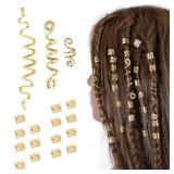 18Pcs Hair Accessories Loc Hair Jewelry for Women Braids, Dreadlock Beads Metal Hair Clips Decoration Gold(Multiple Styles)-style4 - Retail: $10