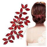 Red Wedding Crystal Hair Comb Elegant Bridal Wedding Hair Piece Teardrop Crystal Rhinestone Hair Accessories for Women Prom Party Photography - Retail: $8