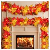 Thanksgiving Decorations for Home Large Maple Leaves 9Ft Plug in Thanksgiving Garland with Lights 50 Orange Bulbs UL Certified Connectable Fall Garland Lights for Indoor Outdoor Harvest Decor(2Packs) 