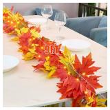 Thanksgiving Decorations for Home Large Maple Leaves 9Ft Plug in Thanksgiving Garland with Lights 50 Orange Bulbs UL Certified Connectable Fall Garland Lights for Indoor Outdoor Harvest Decor(2Packs) 