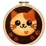 Punch Needle Kit for Adults Beginners Cat Face Design, Step-by-Step Video Pre-Printed Pattern and Written Instructions, DIY Embroidery Set with Yarn, Fabric, Hoop for Home Decor Crafts - Retail: $15