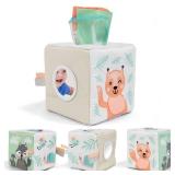 Fun Baby Tissue Box with Stimulating Mirror For Endless Entertainment - Soft Montessori Toy w/ Crinkle Paper & Fabric Tissues - The Perfect Sensory Toy For Newborn/Infant Development From 6-12+ Months