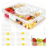 Premium Leak-Proof Snack Box Container with 8 Clear Compartments & 6 Airtight Lids | Portable Clear Snack Tray with Lid & Handle | Divided Serving Tray for Fruits, Snacks, Sauces, Veggie & More - Reta