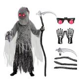 Spooktacular Creations Child Unisex Grim Reaper Costume, Halloween Costume with Glowing Red Eyes for Kids Trick-or-Treating-S(5-7yr) - Retail: $38