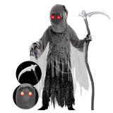 Spooktacular Creations Child Unisex Grim Reaper Costume, Halloween Costume with Glowing Red Eyes for Kids Trick-or-Treating-S(5-7yr) - Retail: $38