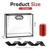 12 Pack Clear Plastic Gift Bags with Handles, Reusable Party Favor Bags with Ribbon for Wedding, Bachelorette Party, 12 x 10 x 5 Inch (Black) - Retail: $17