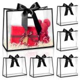 12 Pack Clear Plastic Gift Bags with Handles, Reusable Party Favor Bags with Ribbon for Wedding, Bachelorette Party, 12 x 10 x 5 Inch (Black) - Retail: $17