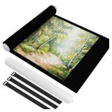 Jigsaw Puzzle Mat Roll Up 1500 Pieces, 46 x 26" Portable Felt Puzzles Board with Travel Storage Bag, Jigsaw Saver Pad Keeper for Adults Teens, Black - Retail: $10"
