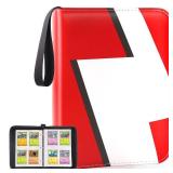 Card Binder 4 Pocket Trading Game Collection Album with 50 Removable Sleeves, Premium PU Holder Zipper, Trading Card Book Holder for Game Cards, Sports Cards, Baseball, Basketball, Football Cards - Re